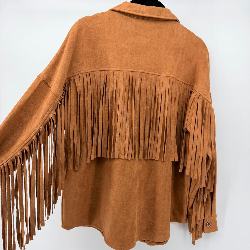 Blue B Collection Faux Suede Fringe Western Shacket Cowgirl Concert Festival S - Picture 4 of 7